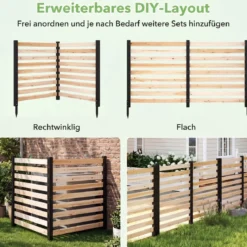 4-teiliger Gartenzaun mit Holzpfählen Sichtschutzzaun Dekorativer Steckzaun Natur