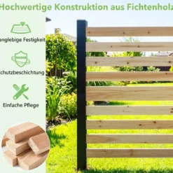 4-teiliger Gartenzaun mit Holzpfählen Sichtschutzzaun Dekorativer Steckzaun Natur