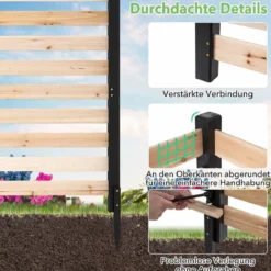 2-teiliger Gartenzaun mit Holzpfählen Sichtschutzzaun Dekorativer Steckzaun Natur