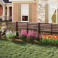 2-teiliger Gartenzaun mit Holzpfählen Sichtschutzzaun Dekorativer Steckzaun Braun