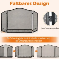 3-teiliger Kaminbildschirm faltbarer Metallschutzgitter Kaminabdeckung 93 x 59 cm Schwarz