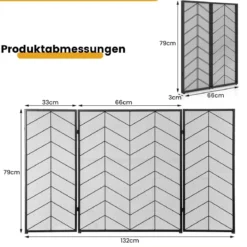 3-teiliger klappbarer Funkenschutz mit dekorative Kaminbarriere aus Drahtgeflecht Fischgrätenmuster