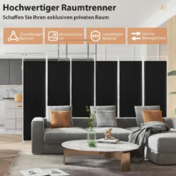 6-teiliger Raumteiler mit Langlebigen Scharnieren & Stahlstützbasis 300x180 cm Schwarz
