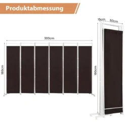 6-teiliger Raumteiler mit Langlebigen Scharnieren & Metallbasis 300 cm Lang Braun