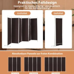 6-teiliger Raumteiler mit Langlebigen Scharnieren & Metallbasis 300 cm Lang Braun