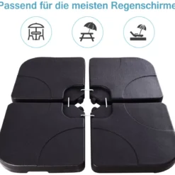 4-teiliger Schirmständer Schirmständer-Satz Basis Fächerförmiger Sonneschirmständer für Außenbereich Scwarz
