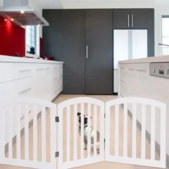 3-Teiliges Absperrgitter Klappbarer Hunde Schutzgitter Weiß Holz