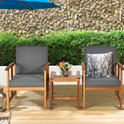 3-teiliges Akazienholz-Sofa-Set mit Kissen gepolstertes Sektionsgesprächs-Möbel-Set mit Couchtisch