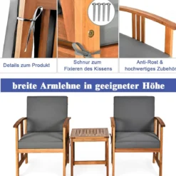 3-teiliges Akazienholz-Sofa-Set mit Kissen gepolstertes Sektionsgesprächs-Möbel-Set mit Couchtisch