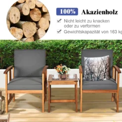 3-teiliges Akazienholz-Sofa-Set mit Kissen gepolstertes Sektionsgesprächs-Möbel-Set mit Couchtisch