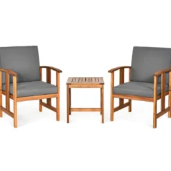 3-teiliges Akazienholz-Sofa-Set mit Kissen gepolstertes Sektionsgesprächs-Möbel-Set mit Couchtisch