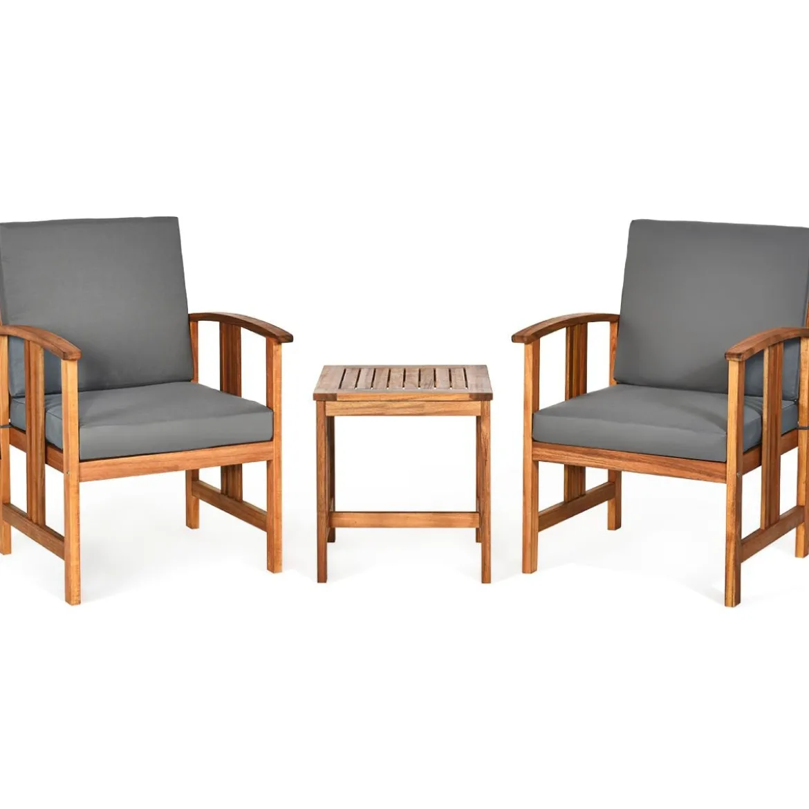 3-teiliges Akazienholz-Sofa-Set mit Kissen gepolstertes Sektionsgesprächs-Möbel-Set mit Couchtisch