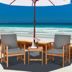 3-teiliges Akazienholz-Sofa-Set mit Kissen gepolstertes Sektionsgesprächs-Möbel-Set mit Couchtisch