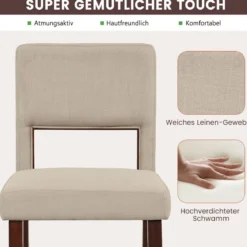 2-Teiliges Barstuhl-Set Leinen-Barhocker mit Ausgehöhlter Rückenlehne 48 x 52 x 98 cm Beige und Braun