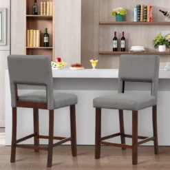 2-Teiliges Barstuhl-Set Leinen-Barhocker mit Ausgehöhlter Rückenlehne 48 x 52 x 98 cm Grau und Braun