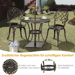 3- Teiliges Bistro-Set aus Gussaluminium für den Außenbereich Antikbronze