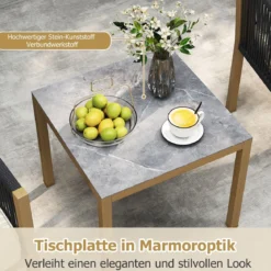 3 Teiliges Bistro Set Geflochtenes Seil mit Kissen für Balkon Terrasse Garten Beige