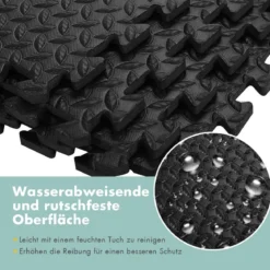 12-teilige Schutzmatte EVA Sportmatte mit Rand Bodenbelag Weichschaum-Puzzleteilmatte Schwarz