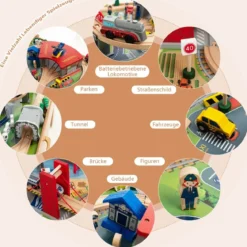 100-teiliges Eisenbahn-Spielzeugset aus Holz mit umkehrbarer Tischplatte für Kinder ab 3 Jahren