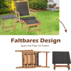 2-teiliges Gartenmöbel-Set aus Stuhl mit Ausziehbarer Fußstütze & Beistelltisch aus Akazienholz Braun