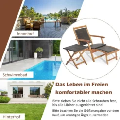 2-teiliges Gartenmöbel-Set aus Stuhl mit Ausziehbarer Fußstütze & Beistelltisch aus Akazienholz Braun
