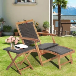 2-teiliges Gartenmöbel-Set aus Stuhl mit Ausziehbarer Fußstütze & Beistelltisch aus Akazienholz Braun