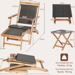 2-teiliges Gartenmöbel-Set aus Stuhl mit Ausziehbarer Fußstütze & Beistelltisch aus Akazienholz Braun