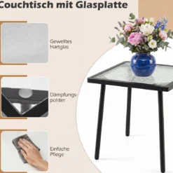 3-teiliges Gartenmöbel Set Balkonmöbel mit 2 Stühlen aus Metallrahmen & Tisch mit Glasplatte Grau