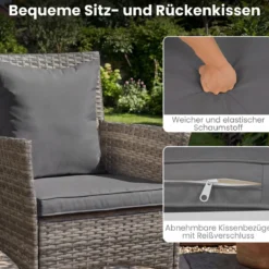 3-teiliges Gartenmöbel Set Balkon Set inkl. 2 Rattanstühle mit doppellagigem Tisch Beige/Grau