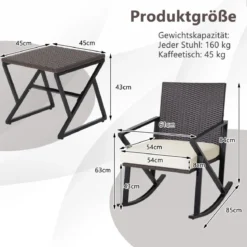 3-Teiliges Gartenmöbel-Set Handgewebte Schaukelstühle & Beistelltisch