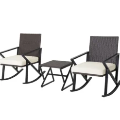 3-Teiliges Gartenmöbel-Set Handgewebte Schaukelstühle & Beistelltisch