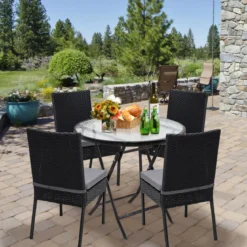 2-teiliges Gartenstühle Terrassenstühle mit weichen Kissen Rattansessel bis 150 kg Schwarz