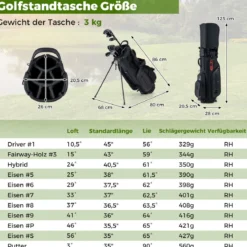 11 Teiliges Golfschläger Set für Rechtshänder mit Golftasche Golf Set Golfschlägersätze Stand Bag
