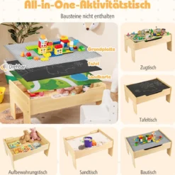 78 teiliges Kinder Eisenbahn Set 5 in 1 Holz Eisenbahntisch mit Umkehrbarer Tischplatte & Tafel