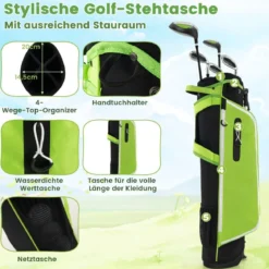 6-teiliges Kinder Golfschläger Set mit Golftasche & Regenhaube für Kinder von 11-13 Jahren Grün