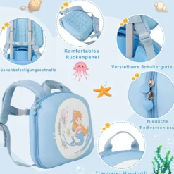 4 teiliges Kinderkoffer + Rucksack 10”+14” Kindertrolley mit Rollen Blau/Schwarz/Rosa 35L Reisekoffer