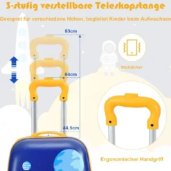 2-teiliges Kinderkoffer-Set mit Astronautenmuster Rucksack & Koffer 27 x 20 x 43 cm Dunkelblau