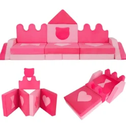14-teiliges Kinder-Spielsofa modularer Kinderspielcouch ab 3 Jahren weiches Indoor-Kriechspielsofa Rosa