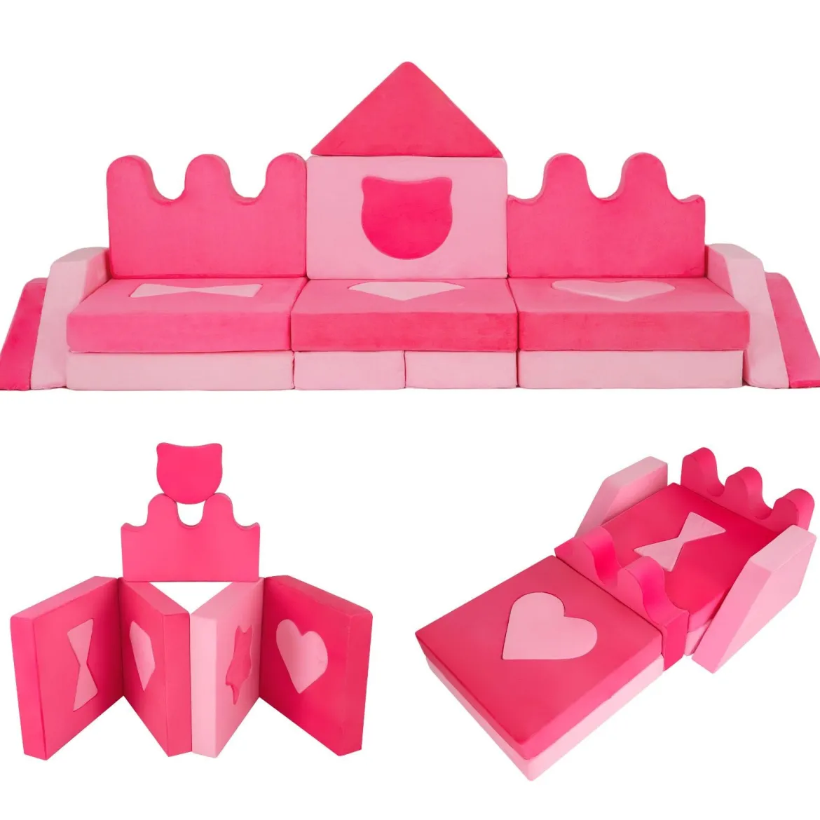 14-teiliges Kinder-Spielsofa modularer Kinderspielcouch ab 3 Jahren weiches Indoor-Kriechspielsofa Rosa