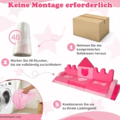 14-teiliges Kinder-Spielsofa modularer Kinderspielcouch ab 3 Jahren weiches Indoor-Kriechspielsofa Rosa