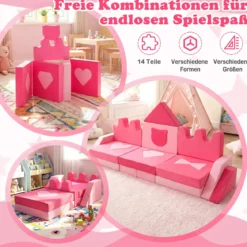 14-teiliges Kinder-Spielsofa modularer Kinderspielcouch ab 3 Jahren weiches Indoor-Kriechspielsofa Rosa