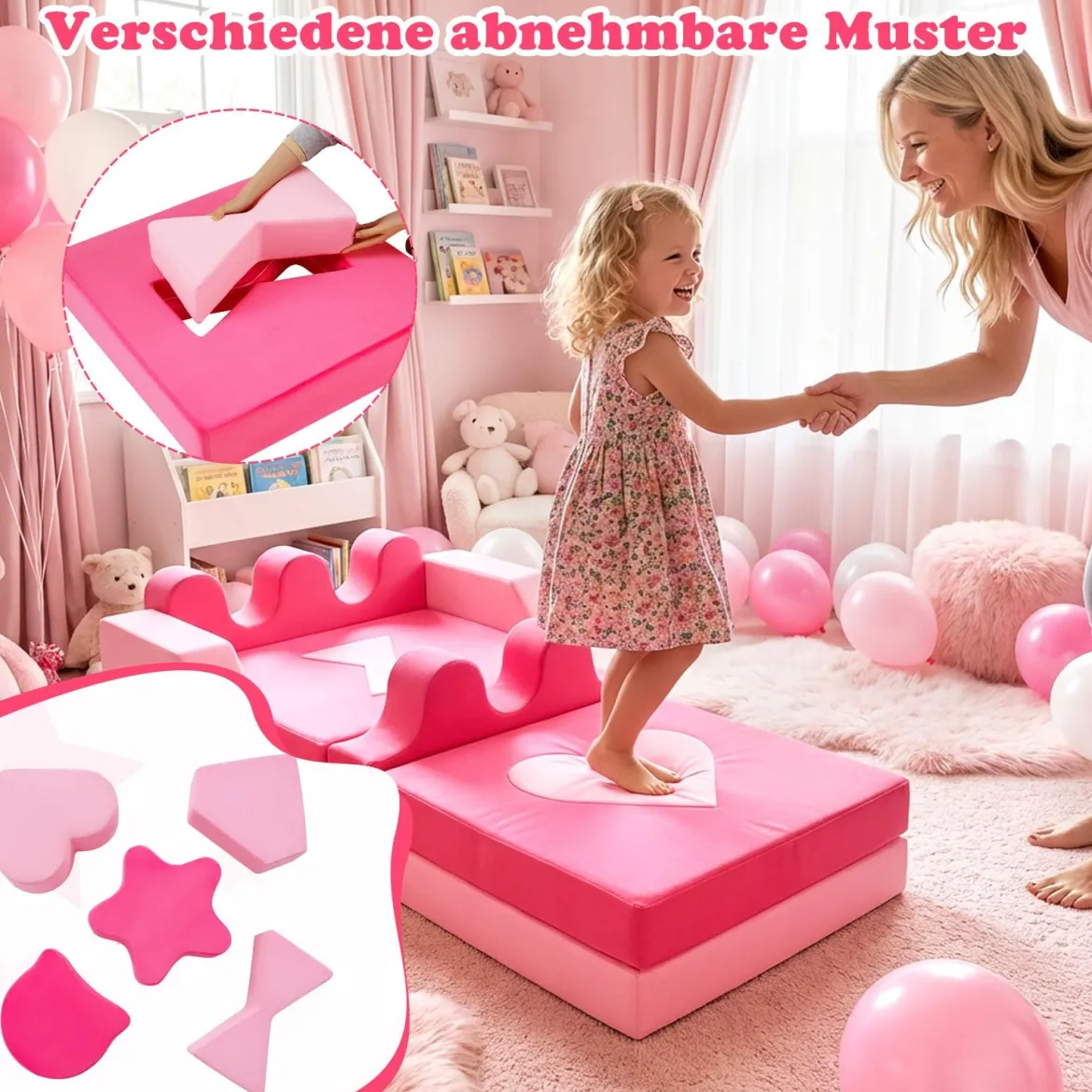 14-teiliges Kinder-Spielsofa modularer Kinderspielcouch ab 3 Jahren weiches Indoor-Kriechspielsofa Rosa