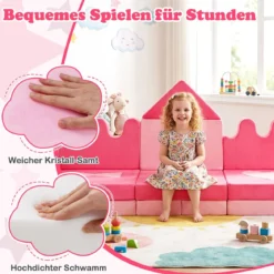 14-teiliges Kinder-Spielsofa modularer Kinderspielcouch ab 3 Jahren weiches Indoor-Kriechspielsofa Rosa