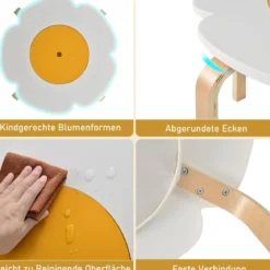 5 Teiliges Kinder Tisch Stuhl Set in Blumenform mit Stauram Kindersitzgruppe Maltisch aus Holz