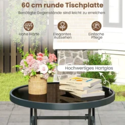 3-teiliges klappbares Bistro-Set Gartensitzgruppe mit atmungsaktivem Stoffsitz & gehärteter Glastischplatte Schwarz
