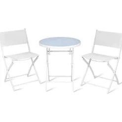 3-teiliges klappbares Bistroset Balkonset Gartenset Sitzgarnitur mit 2 Stühle & 1 runder Tisch Weiß