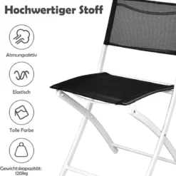 3-teiliges klappbares Bistro-Set Tisch mit Stühlen Bistroset klappbar Bistrotisch Schwarz + Weiß
