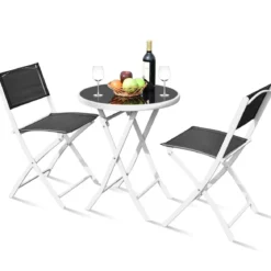 3-teiliges klappbares Bistro-Set Tisch mit Stühlen Bistroset klappbar Bistrotisch Schwarz + Weiß