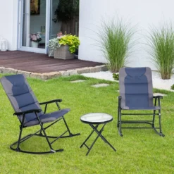 3-teiliges klappbares Bistro-Set Outdoor-Schaukelstühle mit TischBlau + Grau