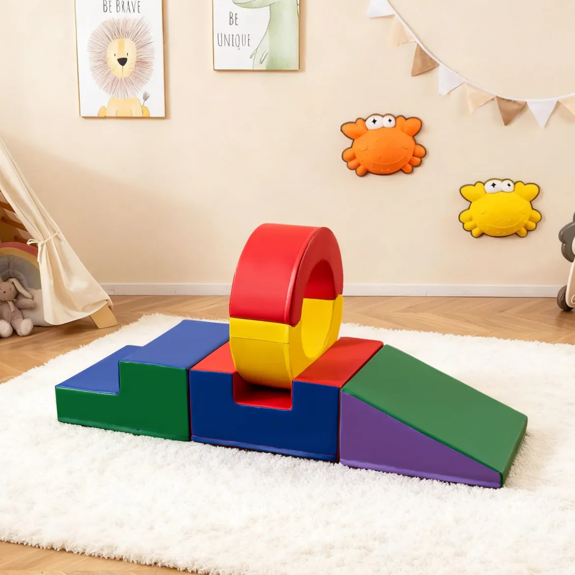 5-teiliges Kletterspielzeug für Kinder weiches Kletter- & Krabbel-Spielset für Kleinkinder Mehrfarbig